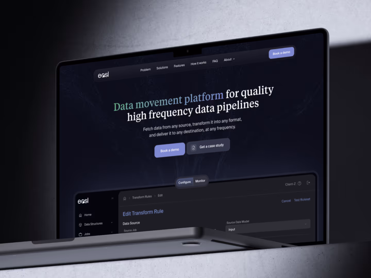 Dark software startup website design made by a freelance designer and Webflow developer Jaro featuring interactive particles background made in Spline